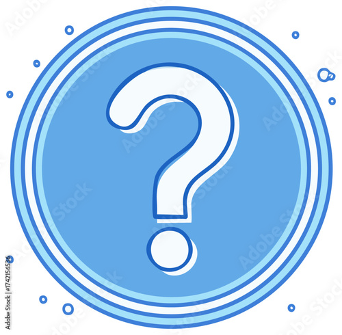 Question mark icon in circle with blue design elements representing uncertainty and information needs