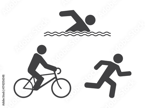triathlon sport swim, ride bicycle and run icon