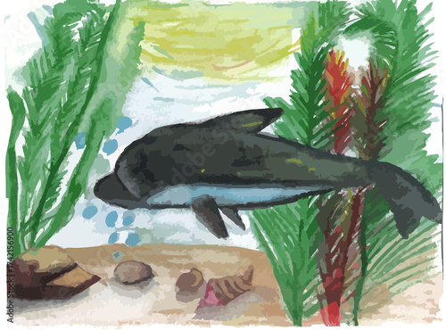 Dolphin painted with watercolors.