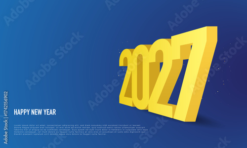 Happy new year 2027 template design with golden number on blue background.