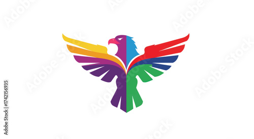 Vibrant Abstract Wing Logo Design on White Background, Stylized Symbol with Layered Yellow, , Magenta, and Purple Colors, Modern Graphic Element for Creative Branding, Flat Vector Elements, Vector