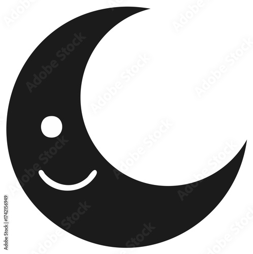 Smiling Crescent Moon Character with a Single Eye and Happy Face