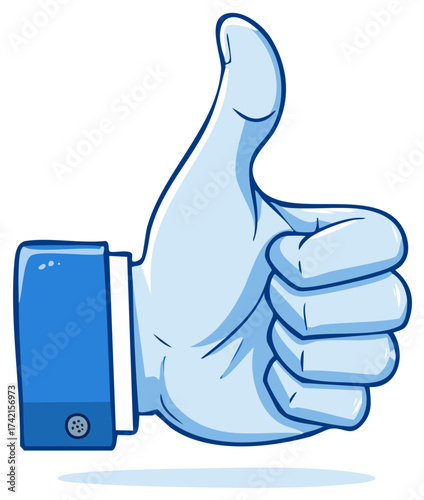 Illustration of Hand Gesture with Thumbs Up Approval Signal in a Blue Business Suit