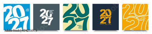 Set of Happy New Year 2027 logo design template with numbers and typography.
