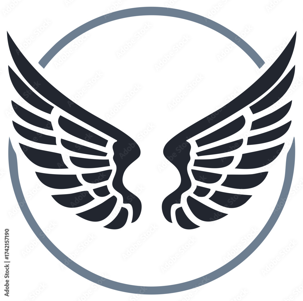 Obraz premium Minimalist angel wings in a circular frame vector icon for freedom and aviation concepts