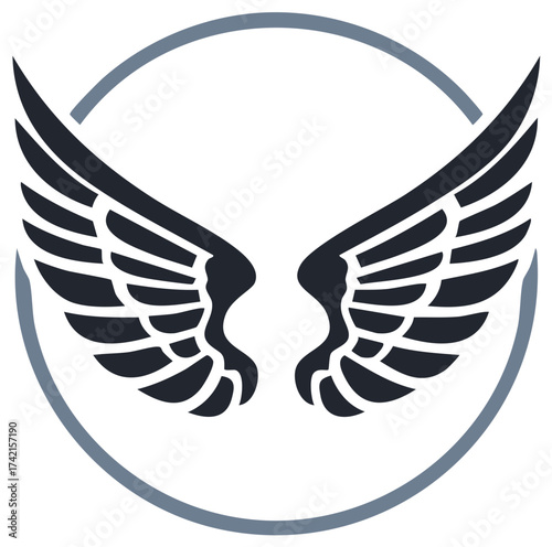 Minimalist angel wings in a circular frame vector icon for freedom and aviation concepts