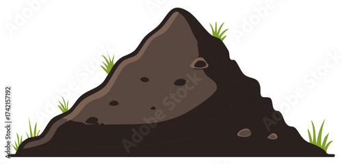 Illustrative Dirt Mound with Grass Patches and Holes in Landscape Cartoon