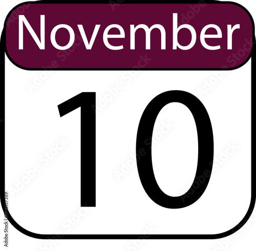 Bold November 10 calendar date icon, perfect for scheduling, events, and important reminders, offering clear visual communication.