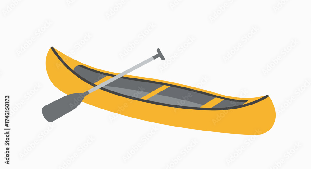 Fototapeta premium Vibrant Yellow Canoe with Gray Paddle Isolated on White - Flat Design Vector
