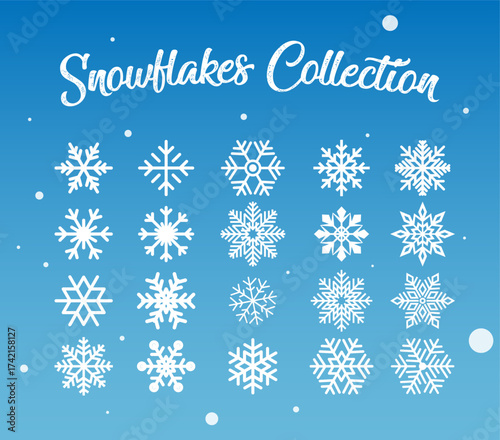 Elegant collection of unique snowflakes for winter design projects, adding a touch of frosty magic to your seasonal creations and festive holiday themes