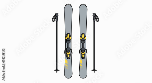 Ready-to-Ski Equipment: Gray Skis & Black Poles Vector