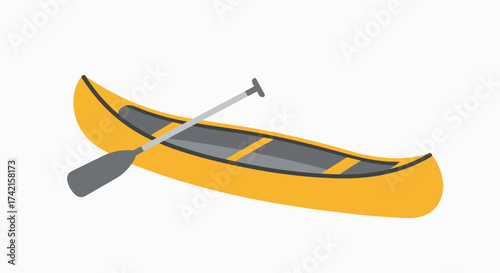 Vibrant Yellow Canoe with Gray Paddle Isolated on White - Flat Design Vector