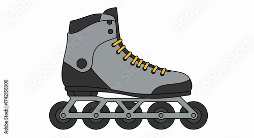 Sleek Grey Inline Skate with Yellow Laces - Isolated Vector Illustration for Active Lifestyles