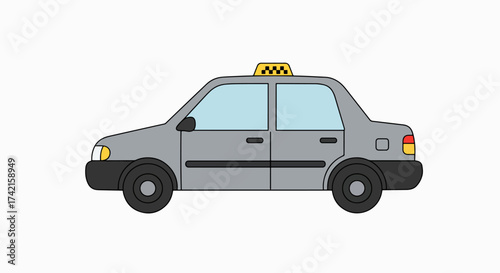 Classic Grey Taxi Cab Sedan Side View Vector Illustration on White Background