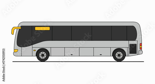 Streamlined Coach Bus Vector Illustration: Grey Passenger Transport Vehicle