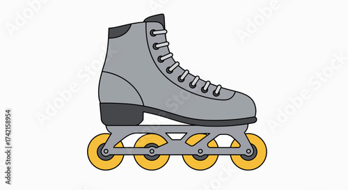 Sleek Grey Inline Skate Illustration with Bright Yellow Wheels, Perfect for Active Lifestyle and Urban Exploration