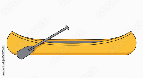 Iconic Yellow Canoe with Paddle: Simple Vector Art for Outdoor Recreation