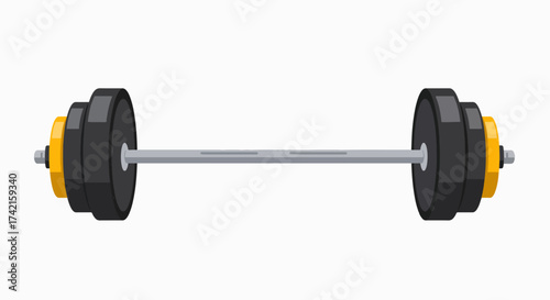 Gym Barbell with Black and Yellow Weight Plates - Essential Equipment for Strength Training & Fitness Workouts