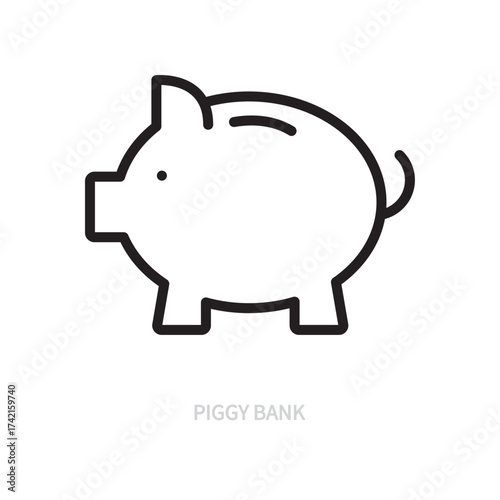 Piggy bank line icon. Business concept. Coin box, finance, savings sign, symbol. Isolated on a white background. Editable stroke. Flat design. Vector illustration.