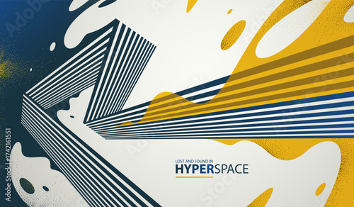 Dynamic vector abstract background, lines in perspective with energy blast of a lava fluid in 3D space, splash in motion, modern creative art wallpaper.