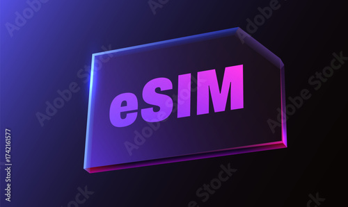 Glass sim card chip. Futuristic sim card or eSim symbol.