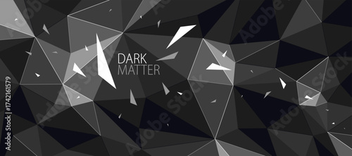 Dark polygonal vector abstract background, low poly surface with explosion of flying debris particles, 3D dynamism broken structure, motion force elements.