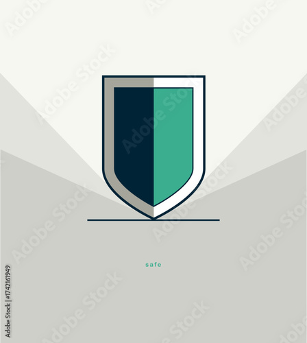 Shield defense concept poster, vector armor shield icon style illustration, safety and security.