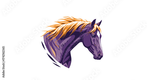 A striking purple horse with a golden mane, depicted in a vibrant artistic illustration style.