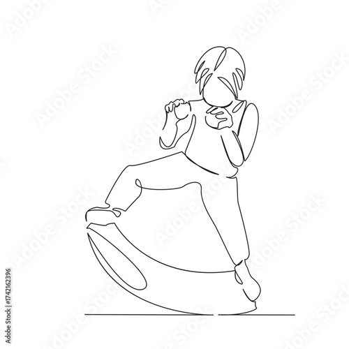 One continuous single drawing line art flat doodle sport, gymnastics, training, exercise, girl, little, fitness, health. Isolated image hand draw contour on a white background, hand drawn, not AI