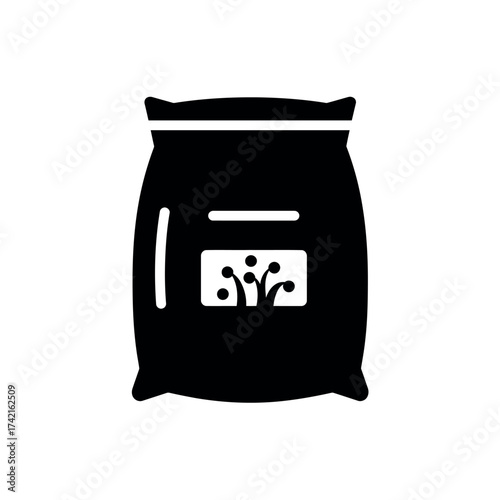 Black glyph icon of a fertilizer sack for gardening and agriculture.