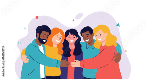 A Diverse Group of Friends United in a Warm Embrace Sharing Joyful Moments Together.