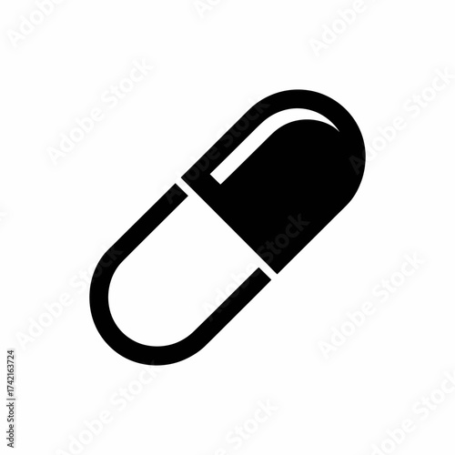 Black and white capsule pill illustration for pharmaceutical designs health care medication and medical treatments representing antibiotics vitamins and supplements