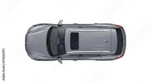 Overhead view of a silver suv car on transparent background