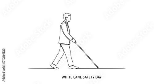 Navigating with Confidence: An illustration of a person using a white cane, promoting the importance of White Cane Safety Day, fostering a sense of respect and understanding.