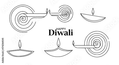 Diwali Wishes with Diya: A minimalist design, capturing the festive spirit with elegant, linear representations of diyas. This artwork encapsulates the joy and light of the Diwali celebration.