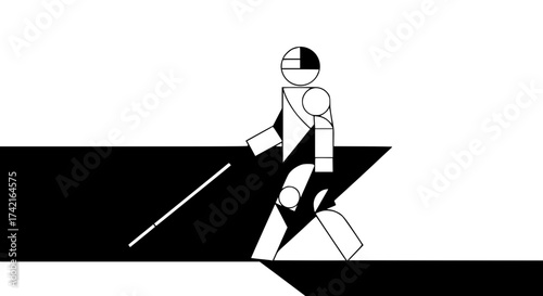 Geometric Figure Silhouette: A modern and artistic black and white image depicting a stylized geometric figure striding confidently, showcasing a sense of movement and minimalist aesthetic.