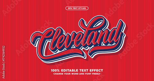 Cleveland: American baseball clubs. A dynamic baseball-inspired text effect that brings style and energy to designs. Fully editable for a sporty aesthetic.