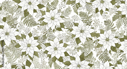 A close up of a botanical pattern featuring green leaves and diamond shapes.
