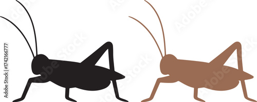 Two silhouette grasshoppers one black one brown