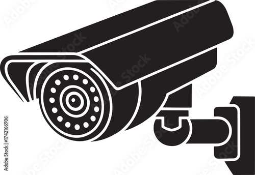 Black surveillance camera icon with circular lens detail and mounting bracket security camera cctv