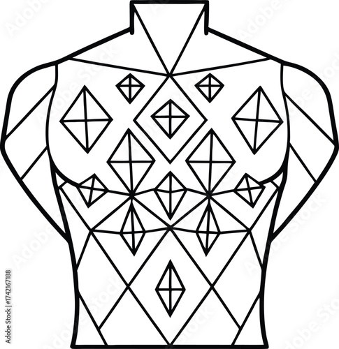 Black and white Star of David symbol and geometric diamond pattern vector illustration