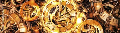 Luxury Time Machine Concept with Glittering Gold Steampunk Elements