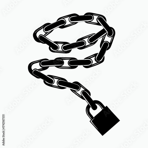 Black chain with lock for Halloween celebration isolated on white background