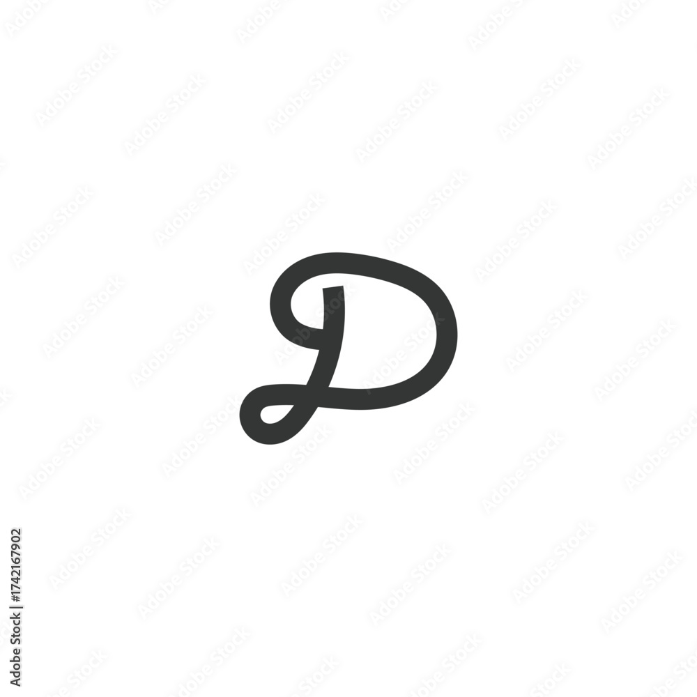 Fototapeta premium Calligraphic Letter D Dark Gray on White Background Isolated