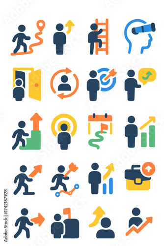 Personal growth and career planning Career path, self-development icon, ladder climb, vision roadmap, opportunity icon, internal mobility, personal