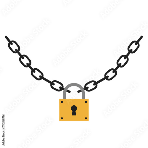 Chain with yellow lock Halloween concept isolated on white background
