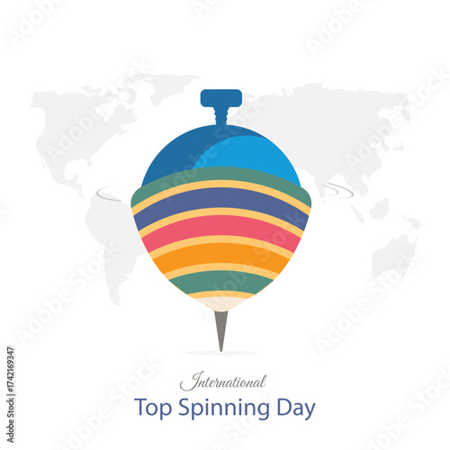 International Top Spinning Day vector, illustration. In October on Second Wednesday celebrates the joy and wonder that spinning tops bring into the world.