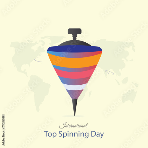 International Top Spinning Day vector, illustration. In October on Second Wednesday celebrates the joy and wonder that spinning tops bring into the world.