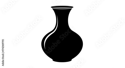 Elegant Black Vase Silhouette Isolated on White Background.