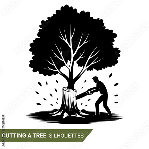 Qualityful cutting a tree silhouettes